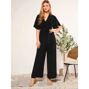 mid sleeve v neck jumpsuit black